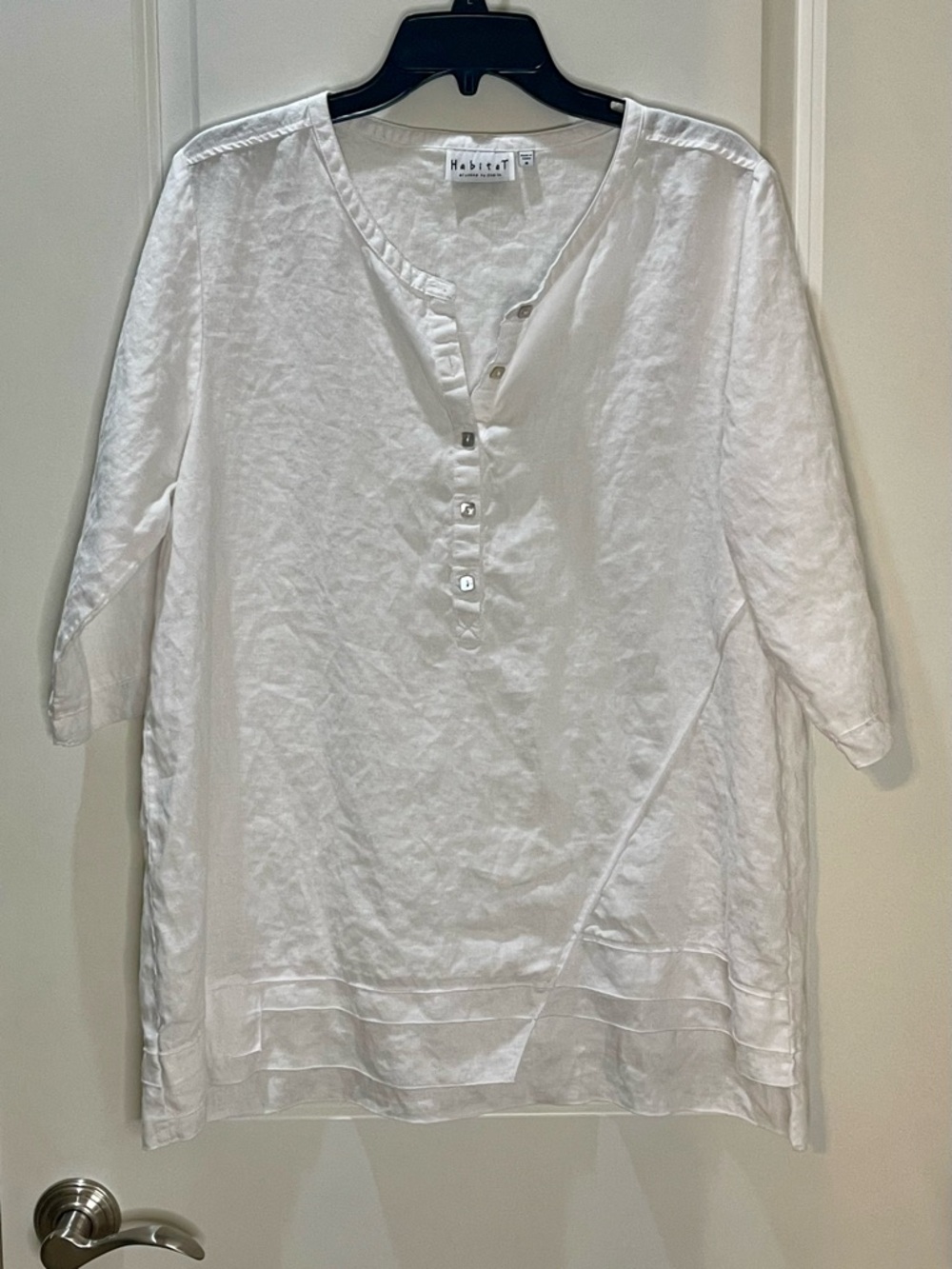 Habitat White Linen Button-Front Tunic Top Size M